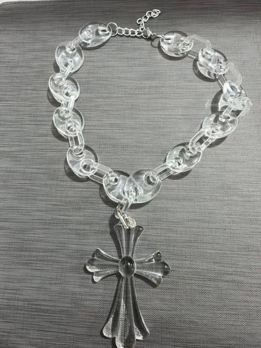 Acrylic Chrome Cross Necklace