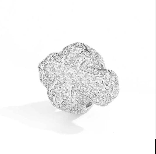 Silver Chrome Cross Ring